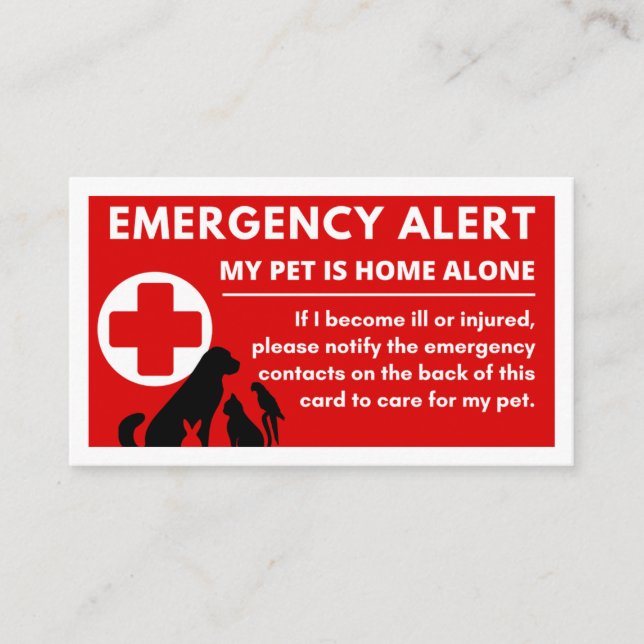 Pet Emergency Alert Medical Information Care Card (Front)