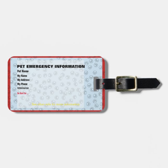 Pet Emergency Information Card v2 Luggage Tag (Front Horizontal)