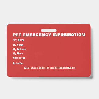 Pet Emergency Information Card v5 ID Badge