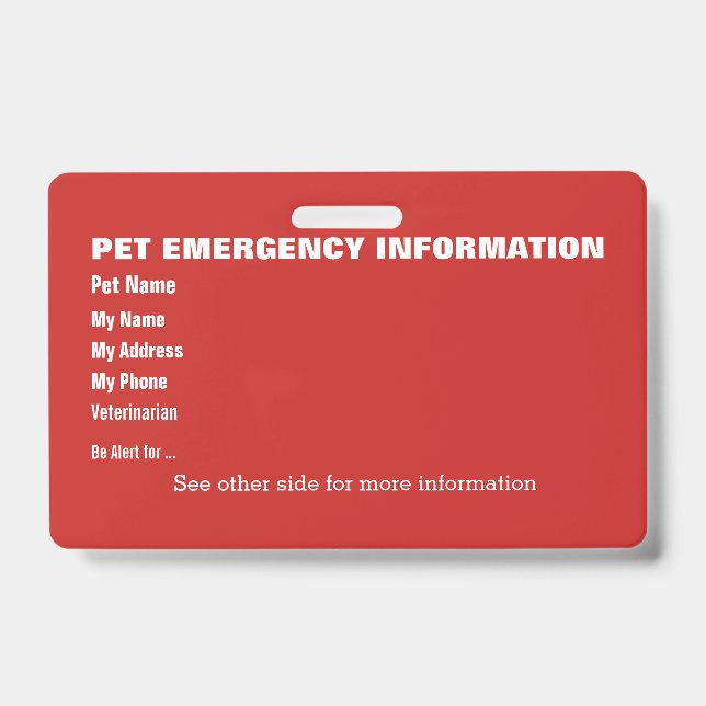 Pet Emergency Information Card v5 ID Badge (Front)