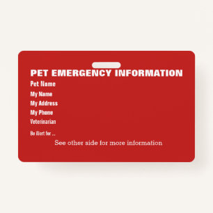 Pet Emergency Information Card v5 ID Badge