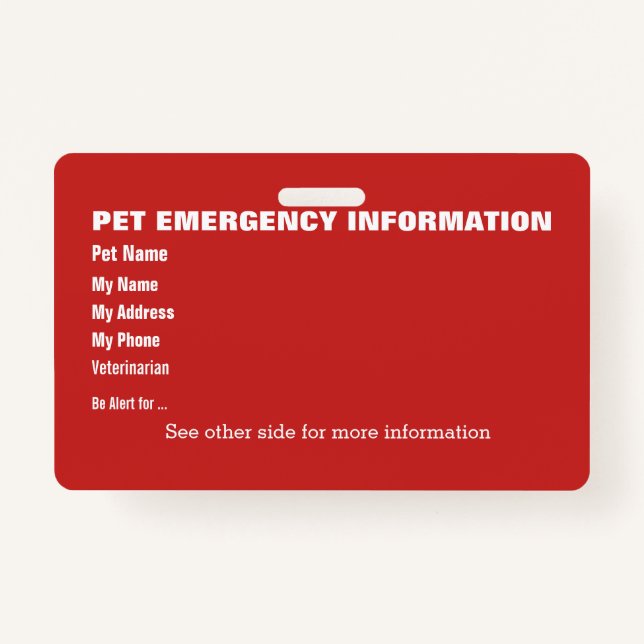 Pet Emergency Information Card v5 ID Badge (Front)