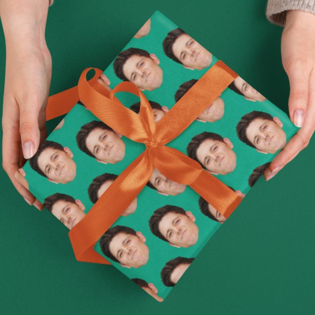 Pet Face Photo Emerald Green Gift Wrapping Paper (Creator Uploaded)