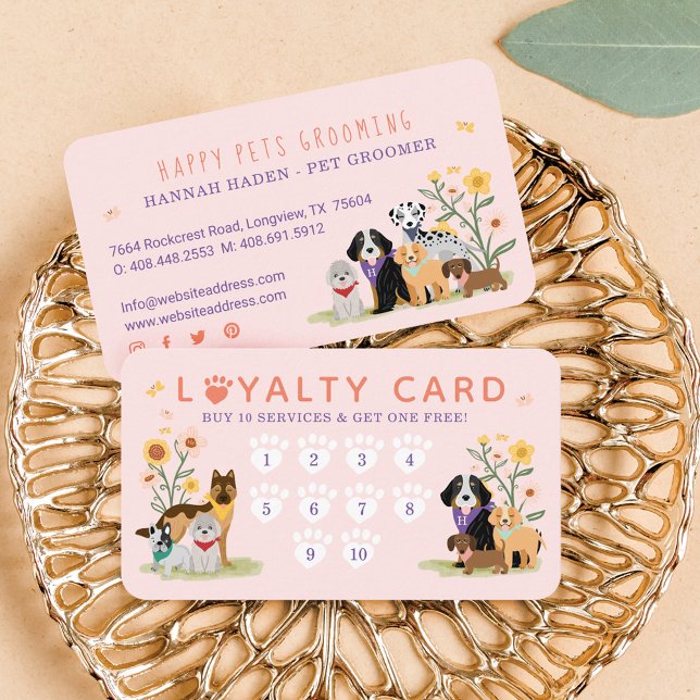 Pet Family Pet Care & Grooming Paw Print Loyalty Business Card (Creator Uploaded)