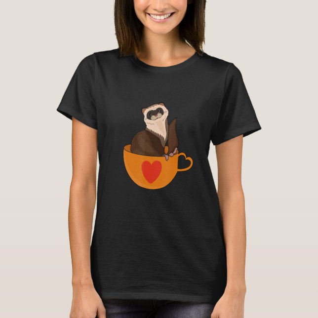 Pet Ferret  Cute Ferret And Coffee  Ferret Pet T-Shirt (Front)