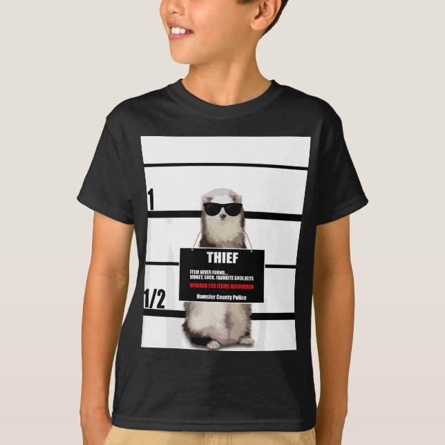 Pet Ferret Tee Funny Ferret, Thief, Mugshot, Gift (Front)