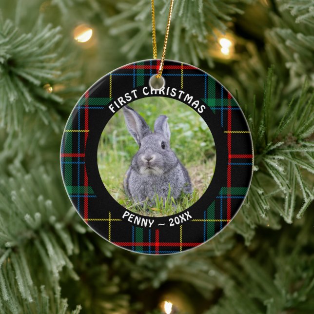 Pet FIRST CHRISTMAS Photo Plaid Personalised Ceramic Tree Decoration (Tree)