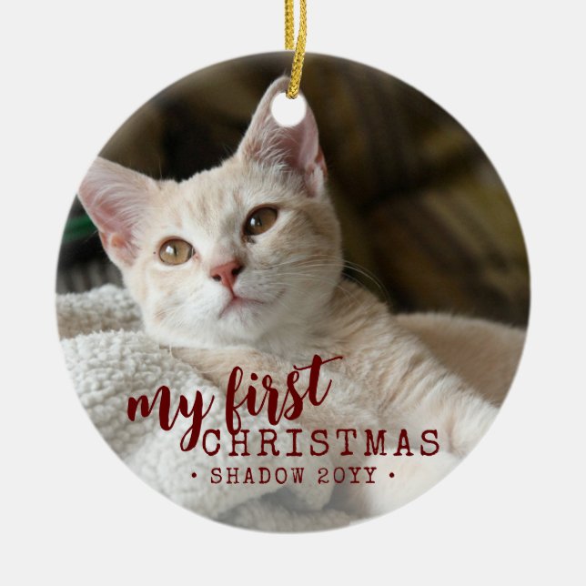 Pet First Christmas Photo Simple Cute Ceramic Tree Decoration (Front)