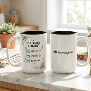 Pet Foster Checklist – Floral Rescue Advocate Gift Two-Tone Coffee Mug