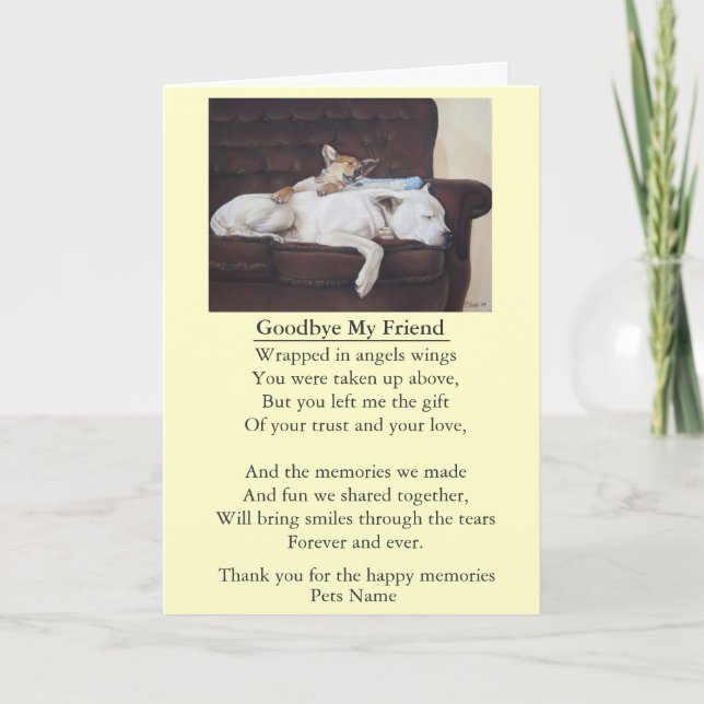 pet friend sympathy poem original customisable card (Front)