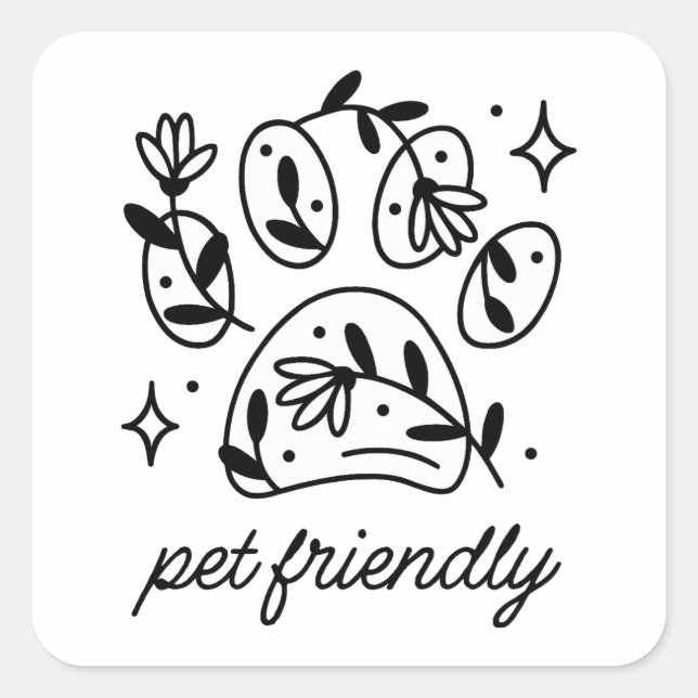 Pet friendly floral dog paw square sticker (Front)