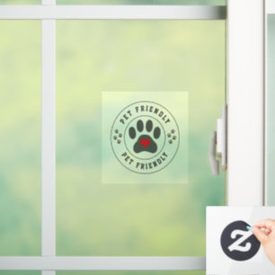 Pet Friendly Label with heart paw Window Cling