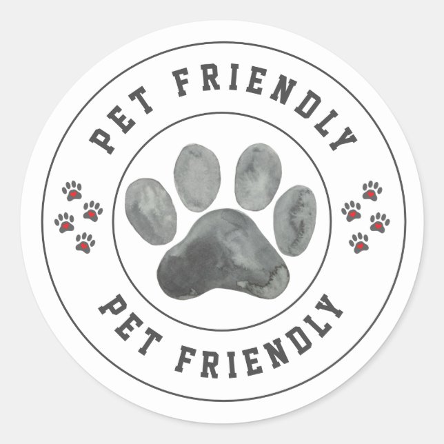Pet Friendly watercolor paw Classic Round Sticker (Front)