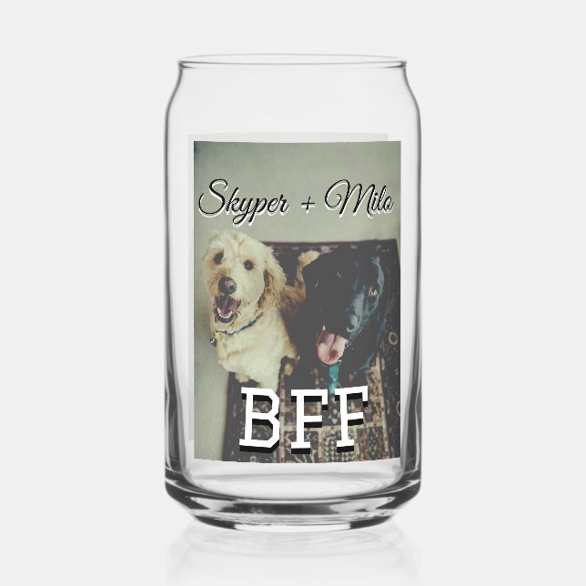 Pet friends besties add name pet photo animal love can glass (Front)