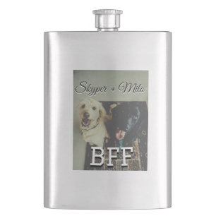 Pet friends besties add name pet photo animal love hip flask