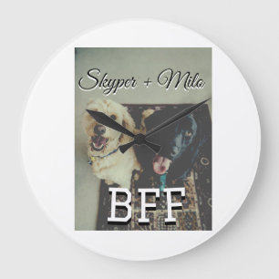 Pet friends besties add name pet photo animal love large clock
