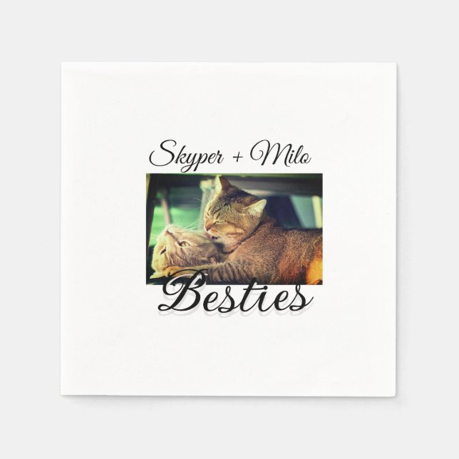 Pet friends besties add name pet photo animal love napkin (Front)