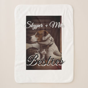 Pet friends besties add name pet photo animal love sherpa blanket