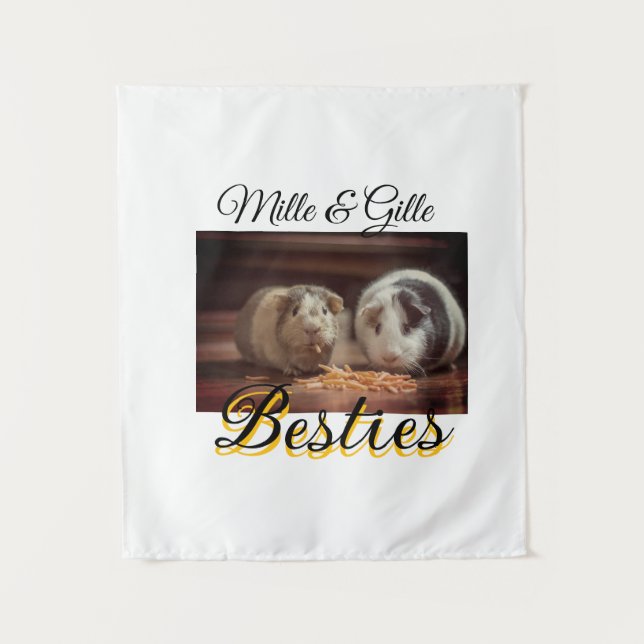 Pet friends besties add name pet photo animal love tapestry (Front)