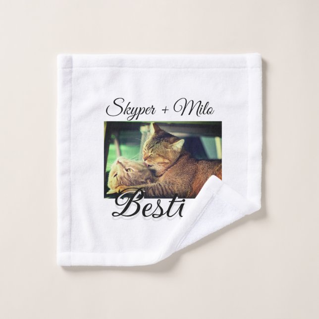Pet friends besties add name pet photo animal love wash cloth (Wash Cloth)
