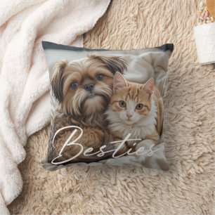 Pet Friends Dog Dad Cat Mom Gift BFF Besties Photo Cushion
