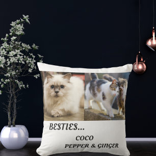 Pet Friends Photo Collage & Names Cat Mum Besties Cushion