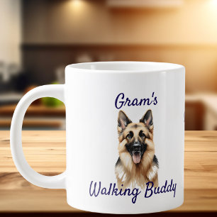 Pet German Shepherd ''Gram's Walking' Personalise Large Coffee Mug