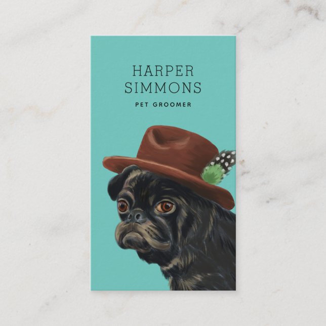 Pet Groomer Cute Dapper Dog Business Card (Front)