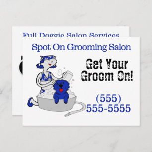 Pet Groomer Get Your Groom On in Blue Postcard