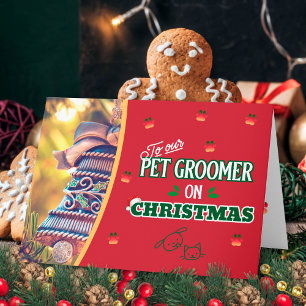 Pet Groomer on Christmas Paws Cat and Dog Holiday Card
