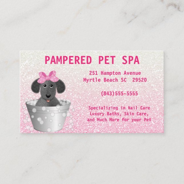 Pet Groomer Pink Glitter Business Card (Front)