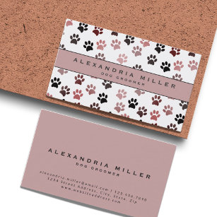 Pet Groomer   Pink Paw Prints Business Card