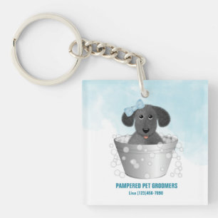 Pet Groomer Puppy In Tub Key Ring