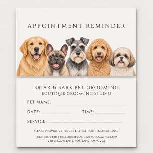 Pet Groomer Reminder Appointment Card