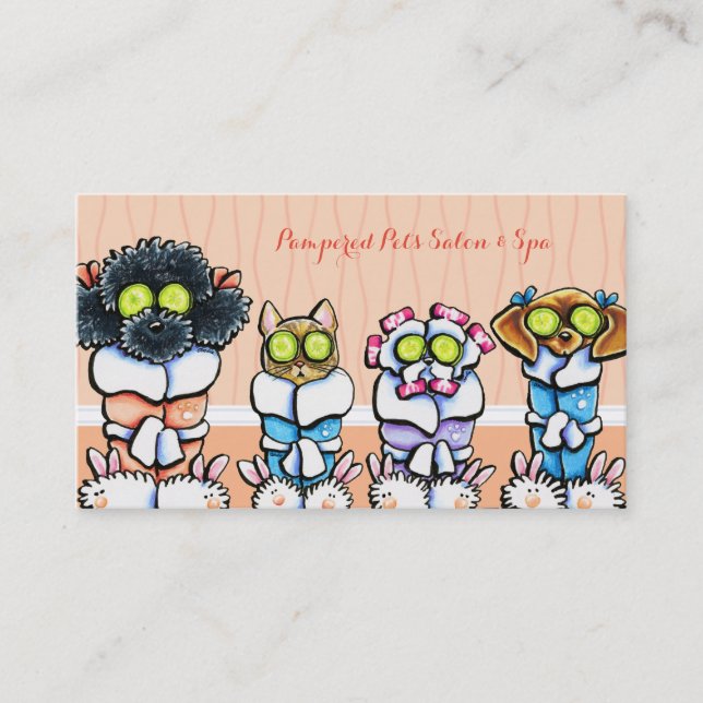 Pet Groomer Spa Dogs Cat Robes Peach Appointment Card (Front)
