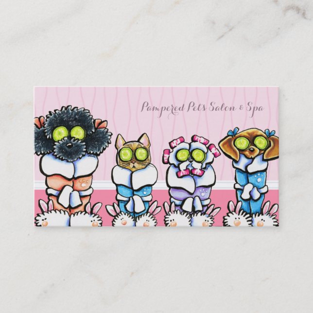 Pet Groomer Spa Dogs Cat Robes Pink Business Card (Front)