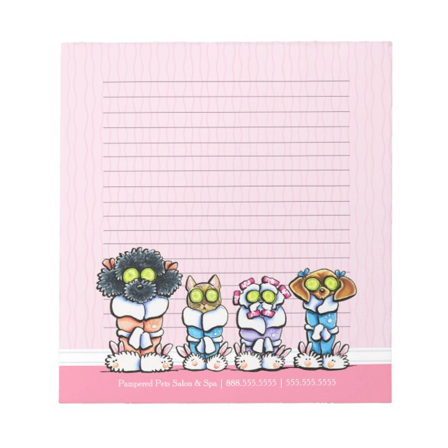 Pet Groomer Spa Dogs Cat Robes Pink Lined Notepad (Front)
