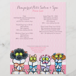 Pet Groomer Spa Dogs Cat Robes Pink Price Sheet