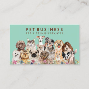 Pet Groomer Spa Dogs Cats Green Brown Floral Business Card
