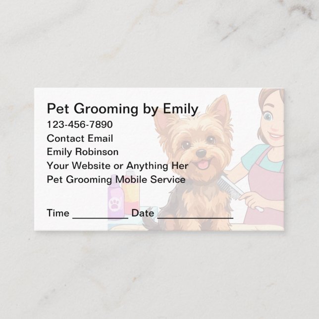 Pet Grooming Appointment Cards Design Template (Front)