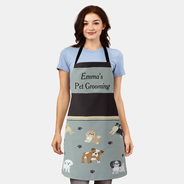 Pet Grooming Apron with Cute Dogs (Worn)