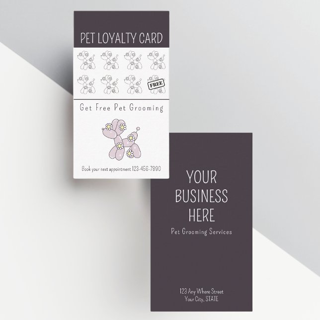 Pet grooming balloon dog loyalty business card (Creator Uploaded)