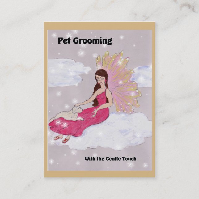 Pet Grooming Business Card with Dog and Angel (Front)