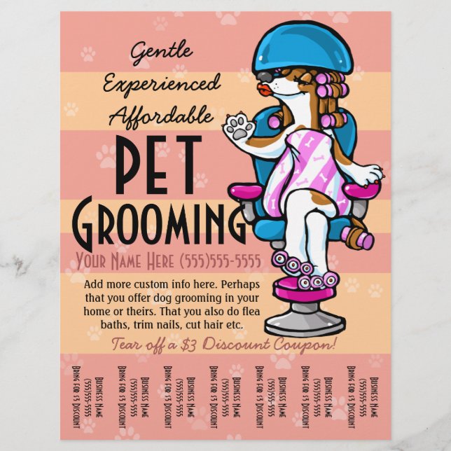 Pet Grooming. Customisable Promotional Tear sheet (Front)