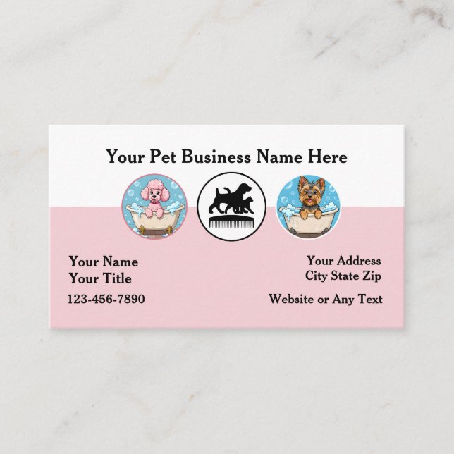 Pet Grooming Cute Business Cards (Front)