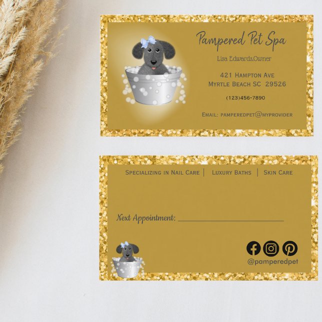 Pet Grooming Dog Glitter Business  Appointment Card (Creator Uploaded)