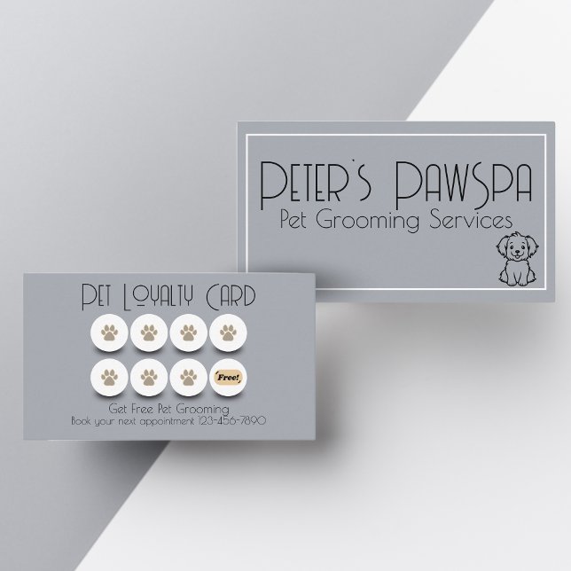 Pet grooming dog paw loyalty business card (dog paw eighth visit for free business card. loyalty reward card for returning customers.)