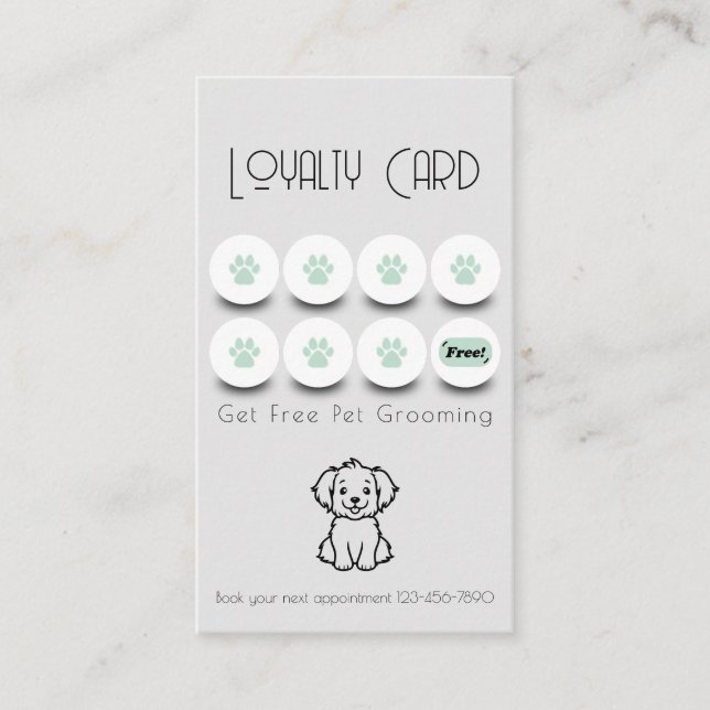 Pet grooming dog paw loyalty business card (Front)