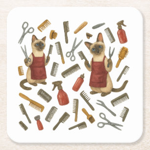 Pet grooming hairdresser for cat lovers square paper coaster