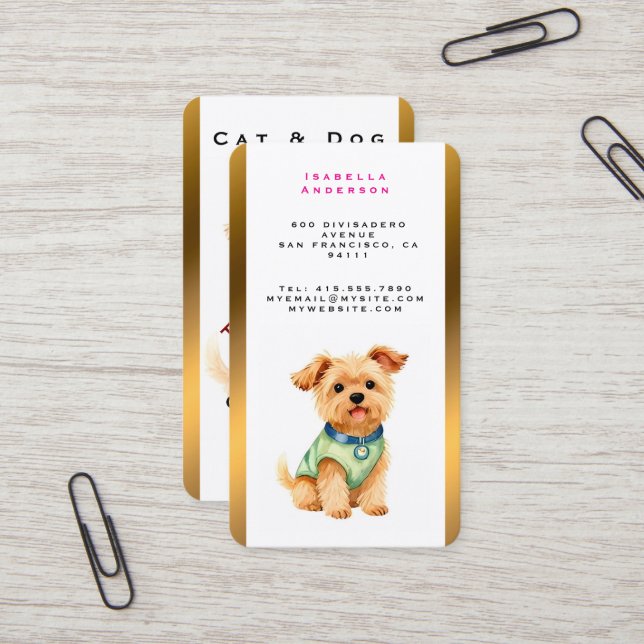 Pet Grooming Personalised Gold Elegant Collection Business Card (Front/Back In Situ)